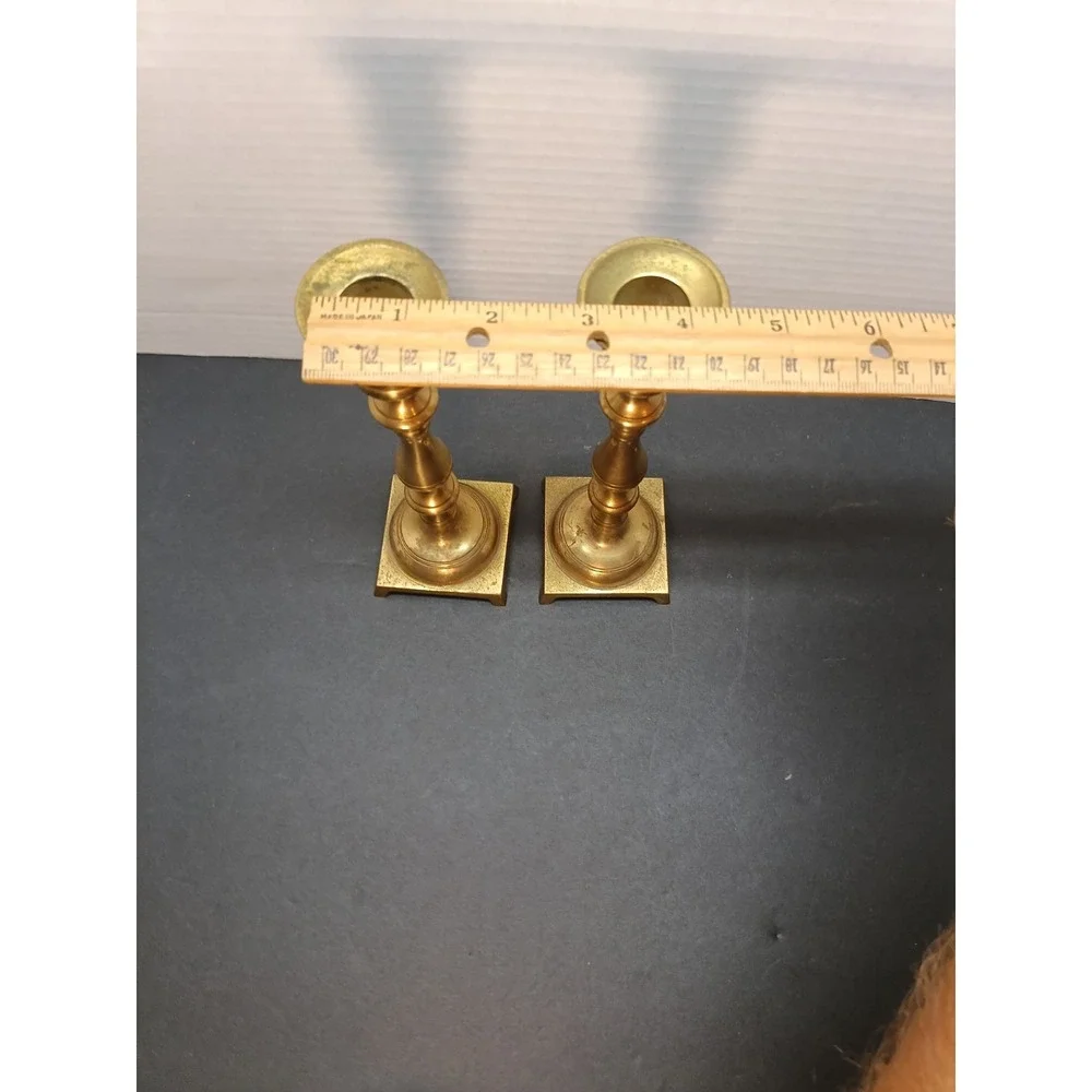 Vintage MCM ELEGANT PAIR OF BRASS CANDLE HOLDERS 7